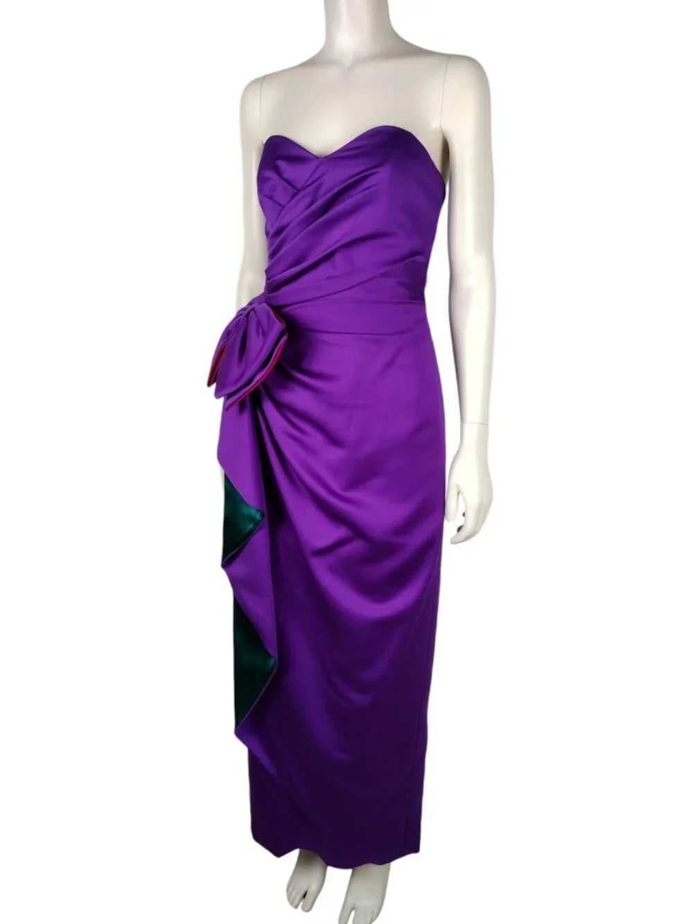 Vintage 1980s AJ Bari Purple Satin Strapless Evening Gown and Shawl Set Size 0
